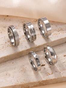 5pcs Minimalist Cross Design Rings Set With Rhinestones, Matte & Polished Finish, Suitable For Teens & Young Adults Daily Wear