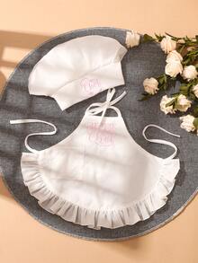 Baby Pink Embroidered Chef Photography Costume, White Chef Hat & Apron Set, Infant/Toddler Unisex Photo Shoot Outfit - White - View 3