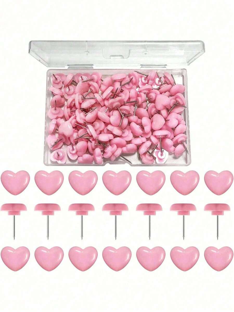 100pcs Multicolor Heart Shape Push Pins, Thumb Tacks,Suitable For Cork Board,Wall Hanging, Bulletin Board, Christmas Decoration, Holiday Gifts, Valentine's Day Gifts