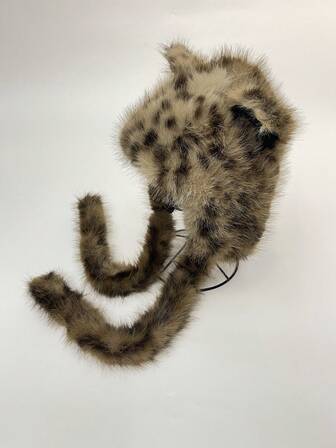 1 pieza Gorro orejero de piel sintética con estampado de leopardo para mujer, para invierno