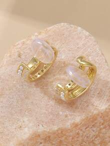 2 Peças Brincos Femininos com Design em Forma de C, Incrustados com Zircônia Cúbica e Pérola Falsa, Estilo Delicado e Elegante, Pertencente à Categoria de Luxo Leve, Pode Adicionar uma Atmosfera Suave e Refinada ao Seu Visual.