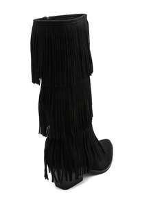Bottes Hautes à Franges Effet Daim – Style Western Chic - Black - View 5