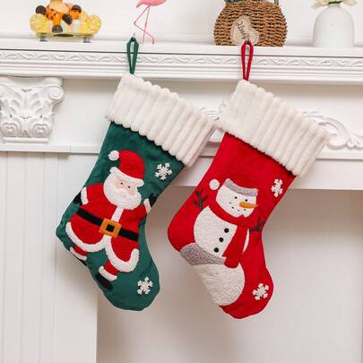 2 Pieces Christmas Decorations Large Embroidered Old Man Snowman Christmas Stockings Christmas Tree Fireplace Decoration Gift Socks