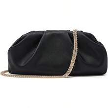 Women's Ruched Clutch Purse, Metallic Gold Vegan Leather Evening Bag, Formal Pleated Handbag For Wedding Party Promhalloween - 黑色 - 查看 1