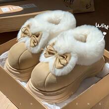 1 Pair Women's Comfortable Thick Sole Warm Snow Boots With Bow Decor, Anti-Slip, Fashion Winter Shoes For Winter