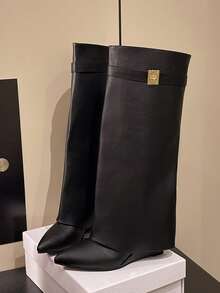 Retro High Shaft Boots, Versatile Western Cowboy Boots, Knee-High Boots, Suitable For Petite - Black - View 5