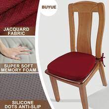 BUYUE Luxury 100% Pure Memory Foam Chair Cushions 4 Pack, Jacquard 16" U-Shape Comfortable Dining Chair Pads, Removable Slip Resistant Kitchen Chair Seat Cushions, (Set Of 4, Burgundy)