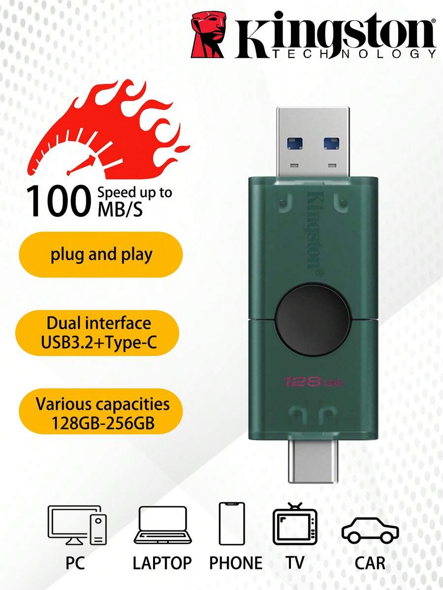 Kingston USB Flash Drive USB3.2 Type-C USB Flash Drive 128GB 256GB High-Speed Flash Drive DTDEG2 - Multicolor - View 1