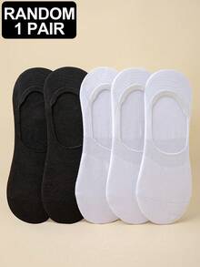 5 Pairs Business Casual Sporty All-Match Men Boat Socks, No Show Socks In Black & White