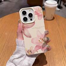 1pc TPU Material Romantic Pink Lily & Letter Pattern Phone Case Compatible With IPhone 17 Pro Max/17/16 Pro Max/15/13/12/11, S20 FE/A15/S24/A55, Redmi Note 11/12/13 Pro, Full Coverage Anti-Drop Soft Protective Phone Cover
