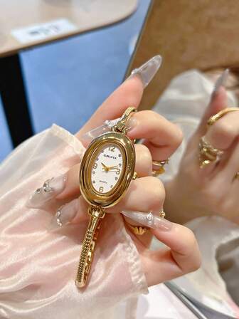 1 pieza Nuevo reloj pulsera de mujer minimalista, casual y elegante, estilo europeo y de Oriente Medio, color dorado vintage, regalo de Halloween y Navidad