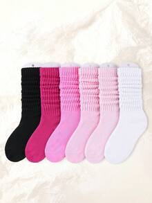 6 双儿童秋冬休闲针织袜 儿童松紧袜 儿童松紧袜 儿童松紧袜 儿童中筒袜 粉色 - 彩色 - 查看 8