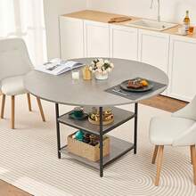 Round Dining Table, 47 Inch Wood Table For 4-6 Person, Modern Circle Dinner Furniture, Leisure Tables With Storage Shelf And Metal Legs, For Home Kitchen Living Room, Grey (Only Table) - Grey - View 9