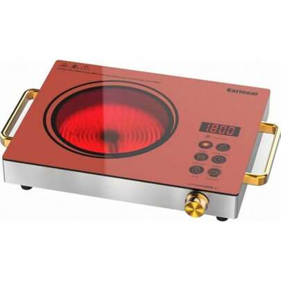  Karinear Portable Electric Stove 110V, 1800W Electric Hot Plate With Handle, Knob Control Single Burner Electri Cooktop, Ceramic Infrared Countertop Burner, Timer, Safety Lock(Pink)