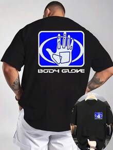 Men'S Body Glove Graphic T-Shirt - Lightweight Summer Tee With Back Handprint Design, Breathable Knit Fabric For Gym, Casual Outfits - White Shirt With Bold Black Print - Everyday Essential, Gym Shirts, Outdoor Apparel, Round Neckline Shirt, Comfortable Fit, Workout Clothing,  Design, Durable Construction, Short Sleeve Top, Active Lifestyle - 黑色 - 查看 2