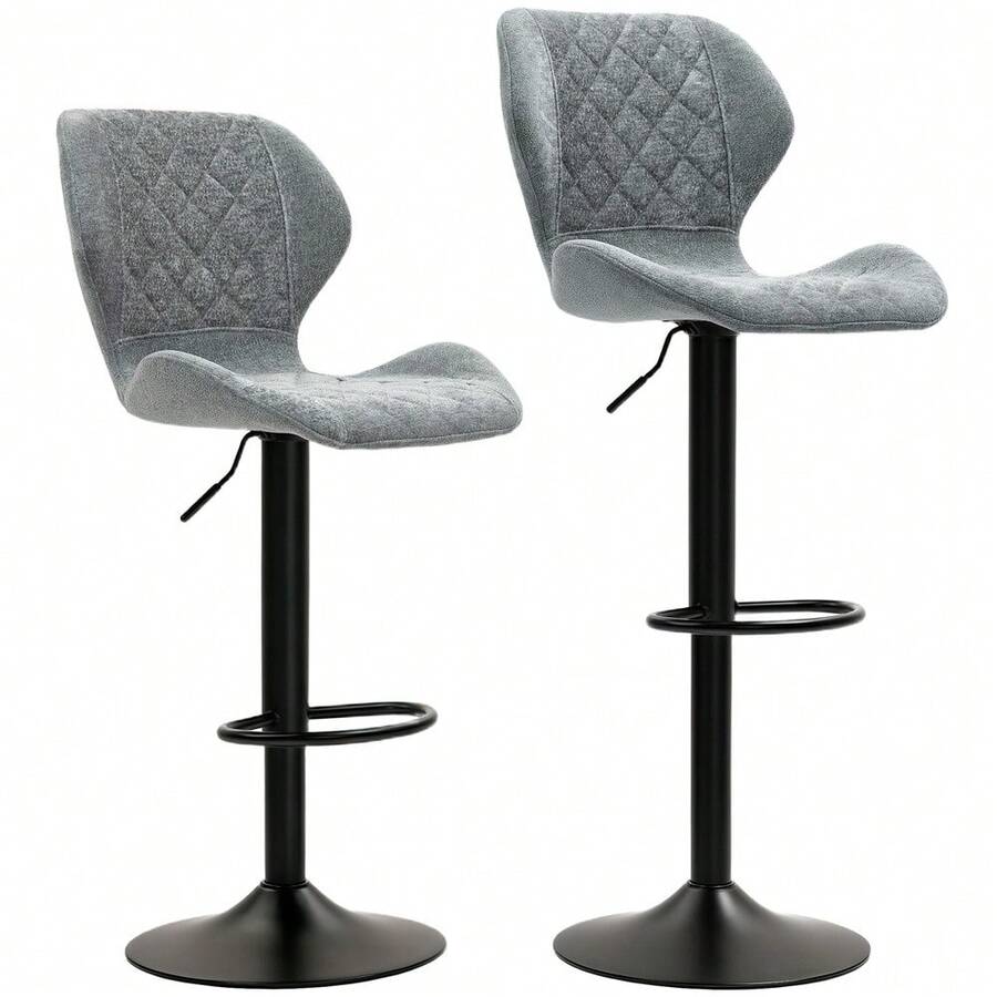 Bar Stool Set Of 2, Upholstered Bar Stool With Backrest, Chenille Look, Steel Frame, Height-Adjustable Kitchen Chairs With Footrest, 360° Rotatable Counter Stool For Kitchen, Living Room, Dark Gray - Grey - View 1