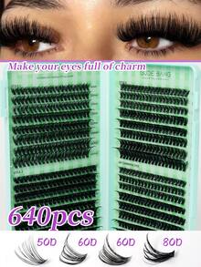 640pcs/400pcs D Curl 8-16mm Mixed False Eyelash Clusters, Natural & Lengthening, DIY Eyelash Extension Kit With Glue, Sealant & Tweezers, Suitable For Beginners, Daily, Party, Festival, Christmas Gift - Multicolor - View 11