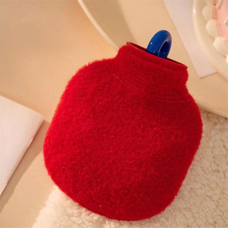Wärmflasche, geeignet für Winterwärme, Plüsch-Wärmflasche mit heißer Kompresse, tragbarer Handwärmer für Studenten mit abnehmbarem und waschbarem Stoffbezug - Rot - Übersicht 1