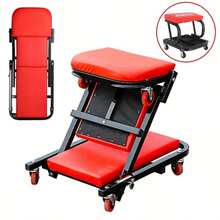 Foldable Garage Mobile Mechanic's Crawling Stool, 2-In-1 Maintenance Trolley, 360° Rotating Resting Stool, Z-Shaped Crawling Stool - Red - View 4