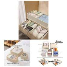 12 Pack Drawer Organizers Clothing, Foldable Clothes Drawer Organizer Underwear, Folded Clothes, Clothing, Socks, Bra, Towels, Ties - Multi - Pack Storage Box White - Beige - View 1
