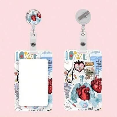 Identificación acrílica con temática médica con tarjetero extensible y cordón desmontable - Diseño de corazón y costillas para profesionales de la salud, trabajadores de oficina, enfermeras - Regalo duradero y ligero