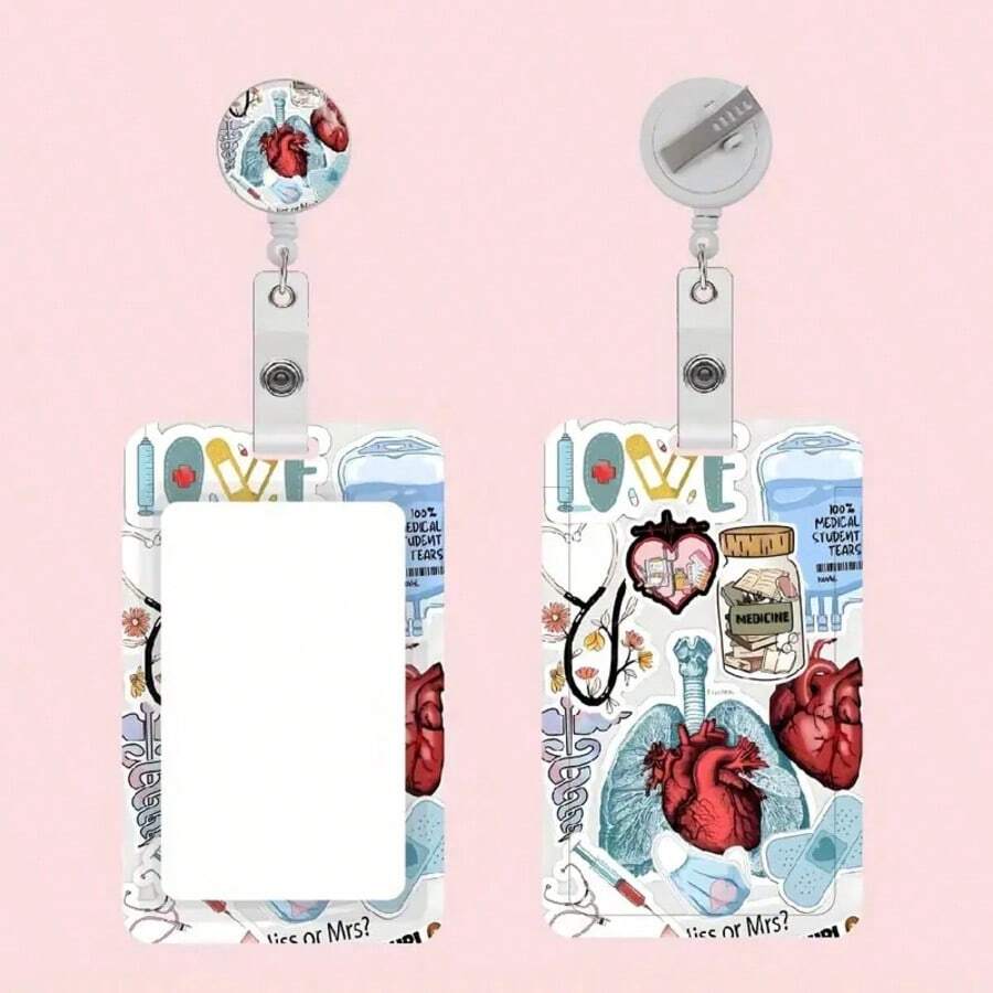 Medical Nurse Badge Holder Set With PVC ID Card Protector, Retractable Reel, Carabiner Clip, Transparent Window & Secure Snap - Durable Hospital Gif - Red - View 1