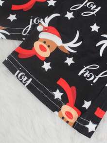 2 piezas Conjunto deportivo casual de mujer con estampado de ciervos, top de manga larga de punto y shorts, adecuado para uso diario y en el hogar, otoño/todo el año, ropa de otoño e invierno - azul real - Ver 8