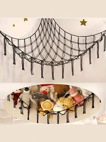 1pc Woven Toy Storage Net Bag, Triangular Toy Net Bag, Wall Corner Storage Net Bag For Bedroom - Multicolor - View 5