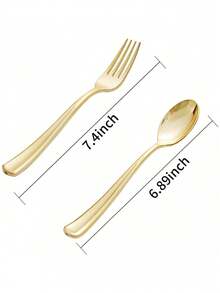 100pcs Gold Spoons And Forks Set, 50pcs Gold Forks And 50pcs Gold Spoons, Heavy Duty Cutlery Set Suitable For Party, Dining, Banquet, Wedding, Halloween, Christmas Party - Gold - View 5