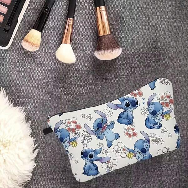 Disney Disney Stitch Cosmetic Bag - Foldable Lightweight Travel Toiletry Organizer, White Base With Vibrant Floral Pattern Design, Durable Zipper Closure, Great Gift For Friends, Lovers, Colleagues And Family, Excellent Birthday Or Holiday Present