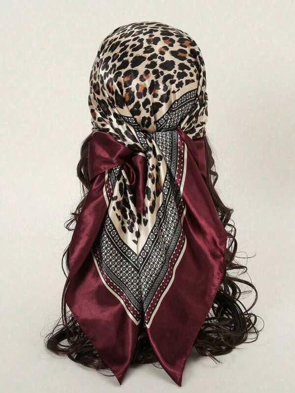 1pc Women's 90CM Fashion Scarf With Leopard Print, Satin Square Bandana Headscarf, SpringSummer Elegant Hair Accessories Warm Hair Bands Winter Hair Accessories