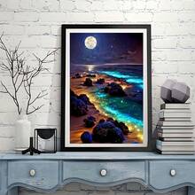 1 Stück 5D DIY Diamant Malerei Set, Strand Nachtszene, geeignet für erwachsene Anfänger, Diamant Kunst Heimdekoration und Geschenk
