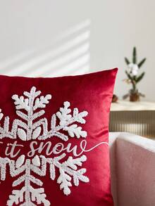 1 buah Sarung Bantal Hias Bordir Motif Salju "Let It Snow" Warna Merah Natal, Cocok untuk Dekorasi Dalam Ruangan, Sarung Bantal Dekorasi Natal, Isian Bantal Tidak Termasuk - Merah - View 8