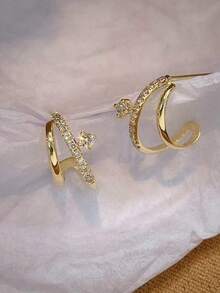 1 par de pendientes geométricos, brillantes, encantadores e individuales de joyería de oro para mujeres, de moda y versátiles, accesorios exquisitos para uso diario