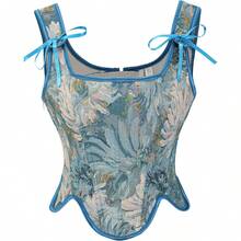 Women's Waist Cincher Bustier Boned Corset With  Design In 2025 - Blue & Beige Floral - View 1