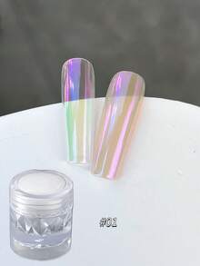 6pcs Rainbow Pearl, Aurora Blue, White And Purple Glitter, Mermaid Effect Nail Art Decorations - 彩色 - 查看 5