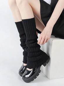 1 Pair Black/2 Pairs Black&White Fashionable Women's Leg Warmers With Ruffle,Slouch Leg Warmers Fall And Winter, Cozy - màu đen - Xem 4
