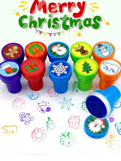 Selo de brinquedo de Natal com 10/20 peças, selo de desenho animado, padrão de anime de Natal, presente de festa de aniversário