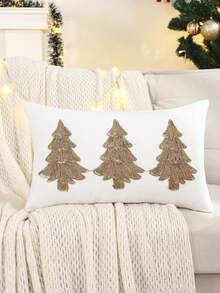 1 buah Sarung Bantal Dekoratif Natal, Kanvas Bordir Pohon Natal & Tali, Gaya Rumah Pertanian untuk Ruang Tamu, Kamar Tidur, Hadiah Liburan - Coffee Brown - View 10
