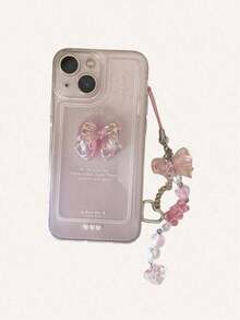 1 chiếc móc khóa điện thoại đính hạt hình trái tim và bướm màu hồng đáng yêu, tương thích với Android và hầu hết các điện thoại thông minh, quà tặng cho mẹ, gia đình, bạn bè, trẻ em, sinh nhật, ngày lễ. - Hồng - Xem 4