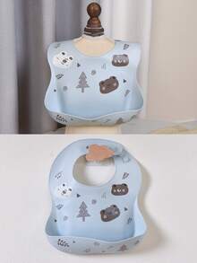 1个婴儿硅胶围兜，防水、防污、防漏，适合用餐时使用 - 小熊图案