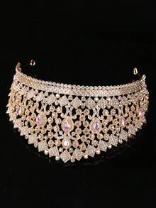 1 Stück elegante barocke Braut Krone, mit goldfarbener Legierung Edelstein Haarband. Geeignet für Hochzeiten, Geburtstagsfeiern, Partys, Frauen Kostüm Dekoration, Valentinstag Accessoires - Fantasiefarbe - Übersicht 5