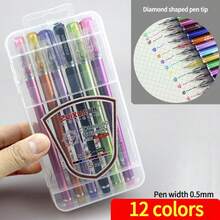1 pieza Bolígrafo de punta fina multicolor, bolígrafo de diamante, bolígrafo de firma lindo, 12 colores, apto para tomar notas, arte, pintura, bolígrafo a base de agua de varios colores