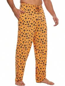 Mens Pajama Pants - Viscose Made From Bamboo, Soft Sleep Pants Comfy Drawstring Lounge Bottom With Pockets Sweatpantshalloween - Orange Halloween - View 4