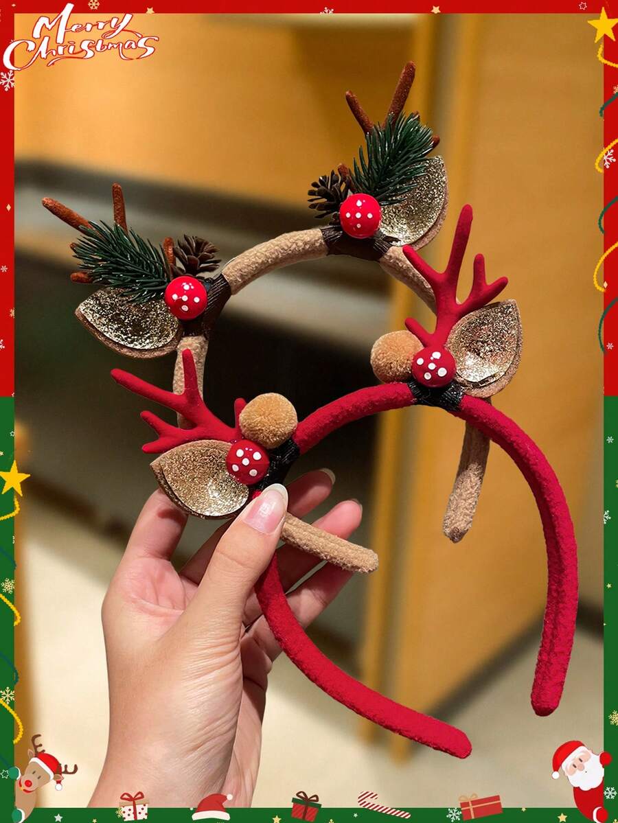 2pcs Women's Christmas Reindeer Antler Headband, Sweet & Cute Style, Female Hair Accessory, Christmas Hair Decoration, Suitable For Holiday Parties, Christmas Costume Accessory, Winter Female Accessory, Christmas Gift, Winter Hair Accessory, Beauty, Hair Band Hair Hoop ,Hairband For Women