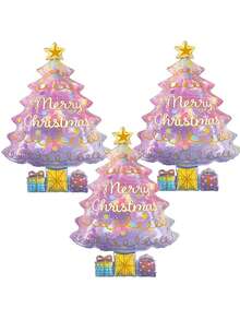 3pcs Pink Christmas Tree Balloons Christmas Balloon Christmas Tree Foil Balloons For Christmas-Themed Birthday Party Supplies Decorations Party Decorations Balloon Party Sets