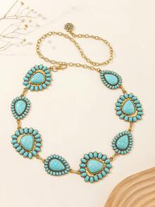 سلسلة خصر معدنية ذهبية قديمة مزينة بحجر فيروزي على الطراز الغربي البوهيمي، مصممة للرحلات الصحراوية وحفلات الطراز الغربي والمظهر البوهيمي الكاوبوي