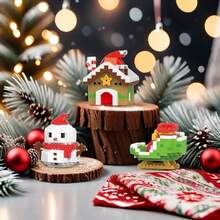 Set de 3 pequeños regalos navideños, que incluye Papá Noel, muñeco de nieve, árbol de Navidad, tren, trineo de renos, campanas, calcetines, juguetes de bloques de construcción, decoraciones navideñas - Multicolor - Ver 3