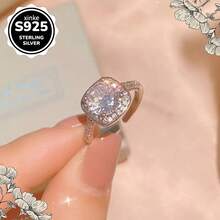 4-Piece Elegant 925 Silver Moissanite Jewelry Set - Simple Luxury Style, Including Open Ring, Earrings, Necklace, Perfect Gift Choice For Casual Outfits - 4PCS(項鍊+戒指+耳環) - 查看 8