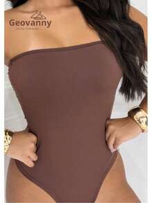 GEO MODAS Body Faixa Tomara que Caia Simples elegante Festa Assimétrico  Férias Festas Carnaval Verão Elegante - Marrom - Visão 1